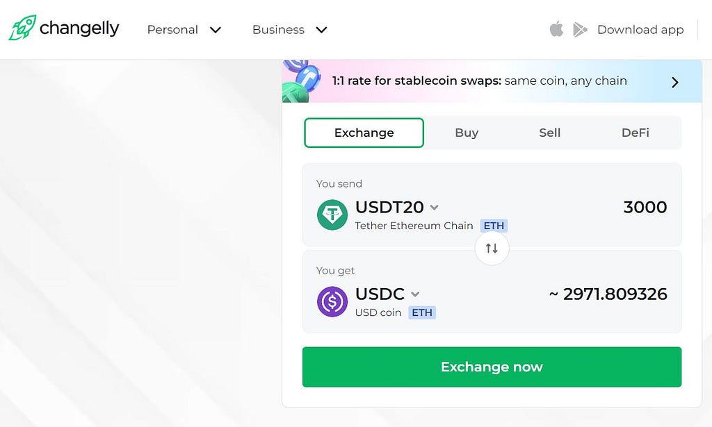 Exchange USDT for USDC with Changelly