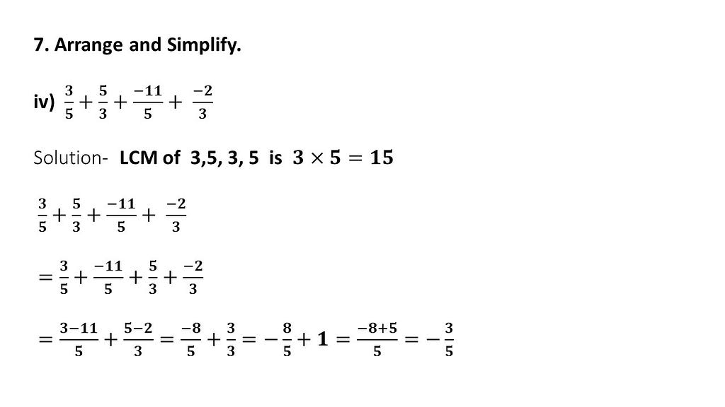 simplification of addition of rational numbers questions and answers