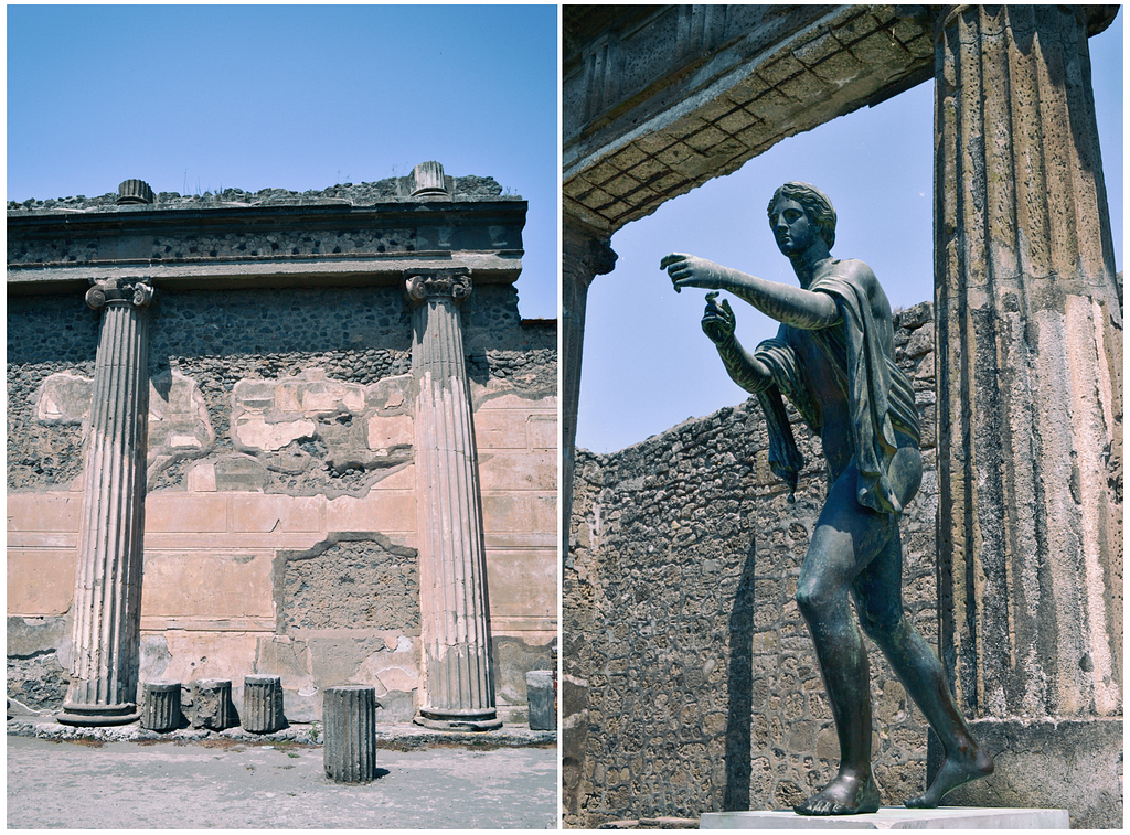 Statue and ruins in Pompeii — Italy