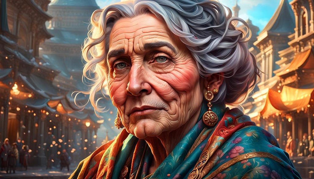 Older woman showing wrinkles, head and shoulders