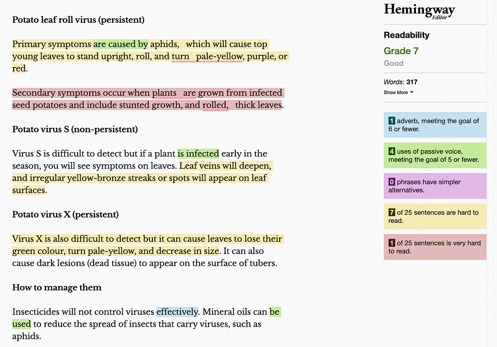 A readability assessment in Hemingway Editor