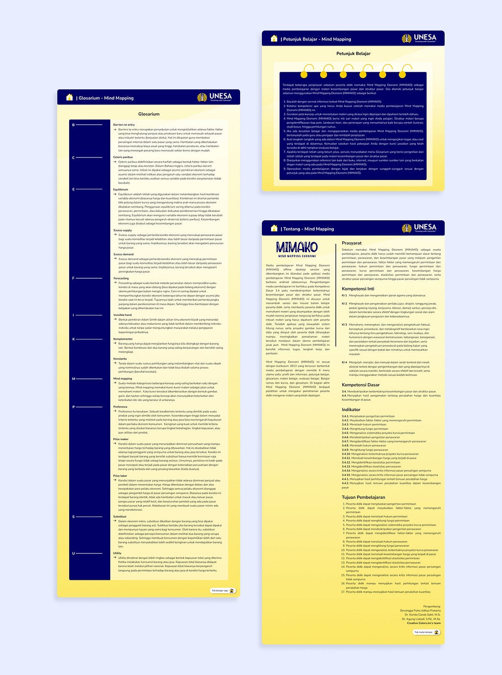 ui design halaman tentang, petunjuk dan glosarium MIMAKO