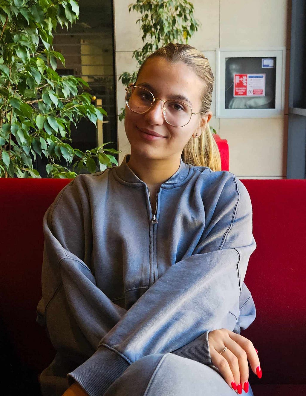 Kalina Popovska, sitting in ABF, Blagoevgrad, November 2023. Photo by Teodora Lazarevska