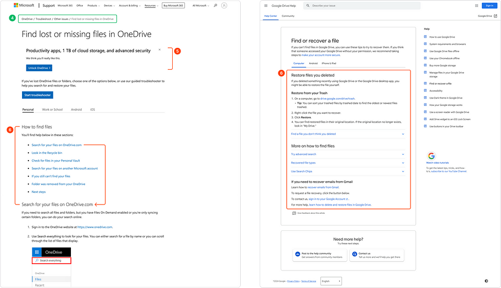 Secondary pages to find a lost of missing files on OneDrive and Google Drive