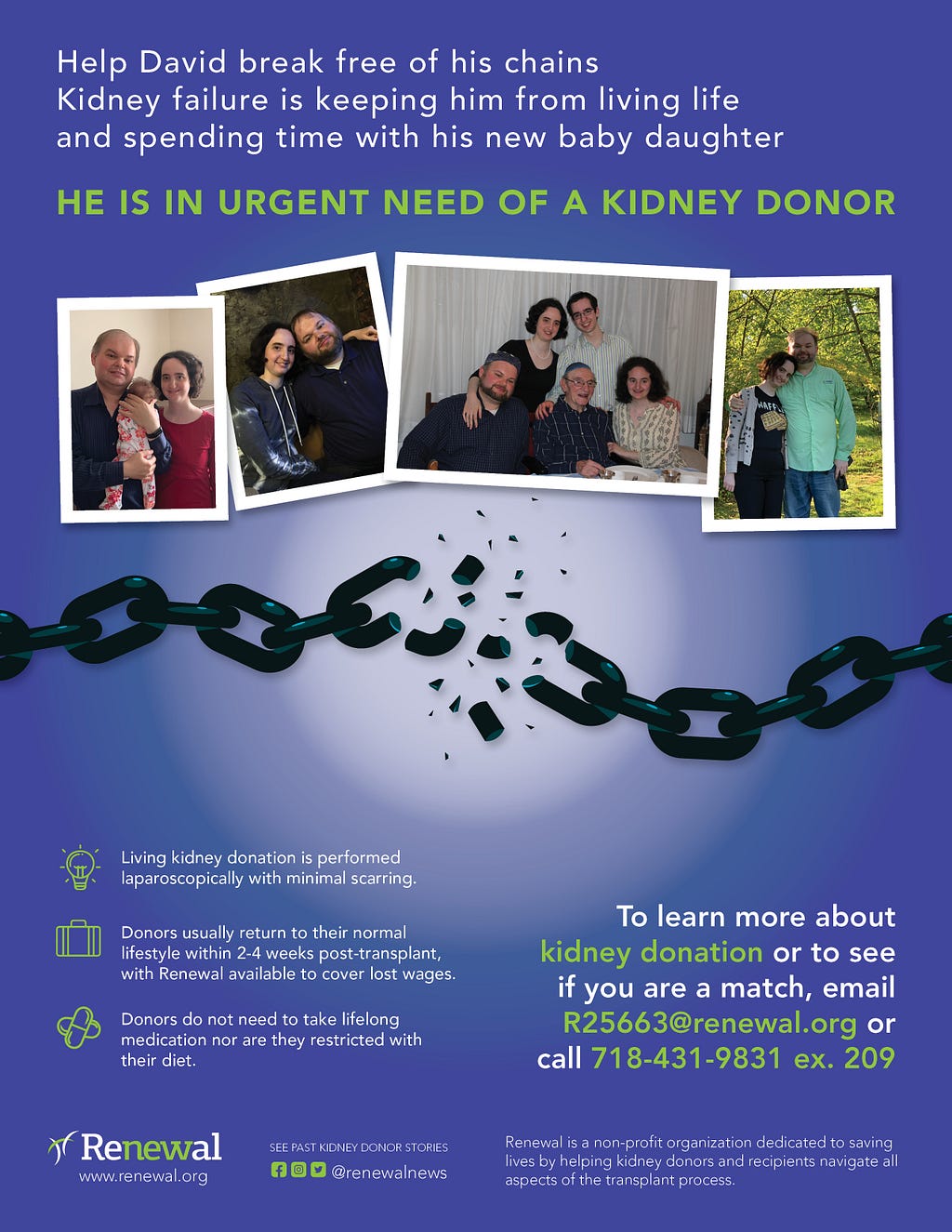 The general kidney announcement poster, made after the event. Image from Renewal.