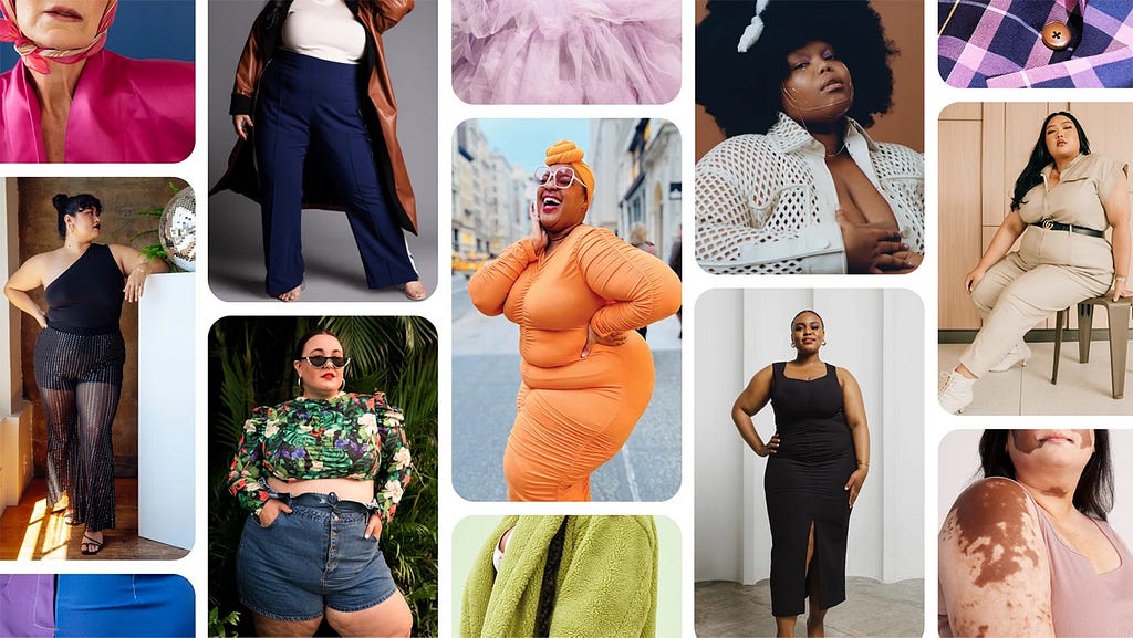 A Pinterest grid featuring various body types in different outfits