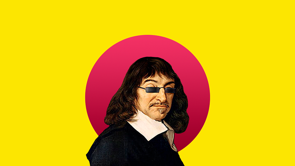 Montagem com Foto de René Descartes de óculos moderno