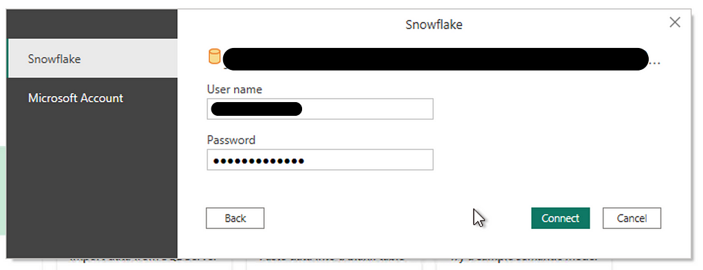 Enter Snowflake credentials