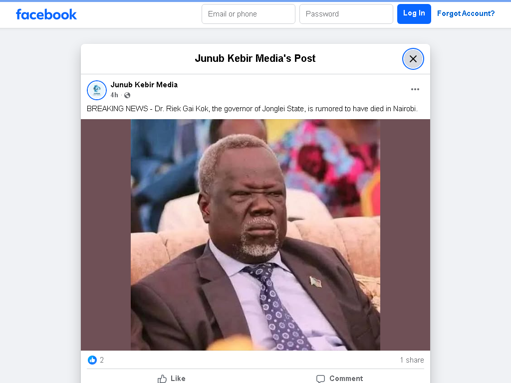 A screengrab of the claim as posted on Facebook