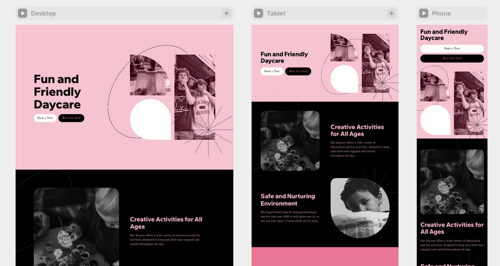 A screenshot of a landing page generated by Framer with a pink and black theme.