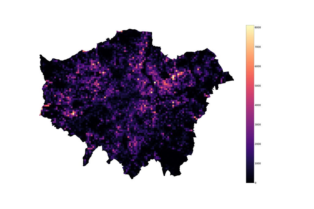 A plot of the parking demand intensity in London