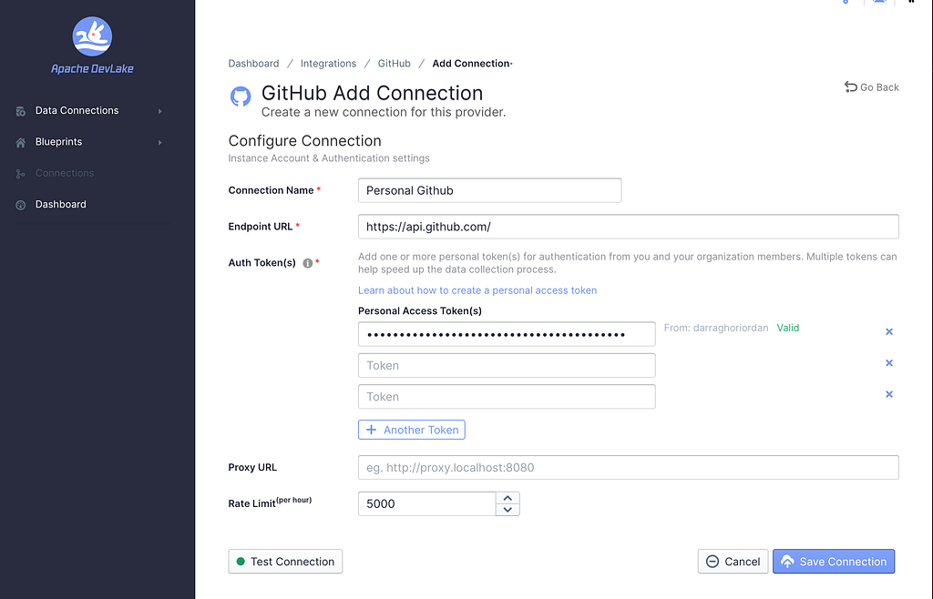 adding a new github connection