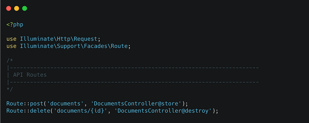 API routes for storing and deleting documents