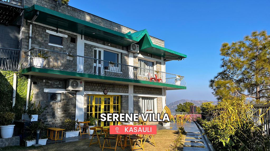 A stunning luxury villa nestled amidst the scenic beauty of Kasauli, offering breathtaking views of the Himalayan landscape.