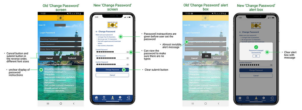 Before & after: Change password