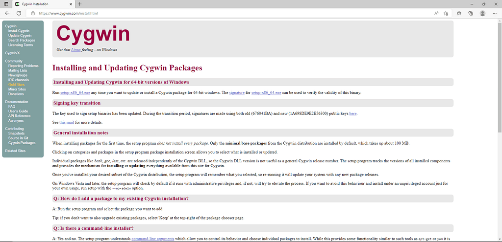 Download the Cygwin package