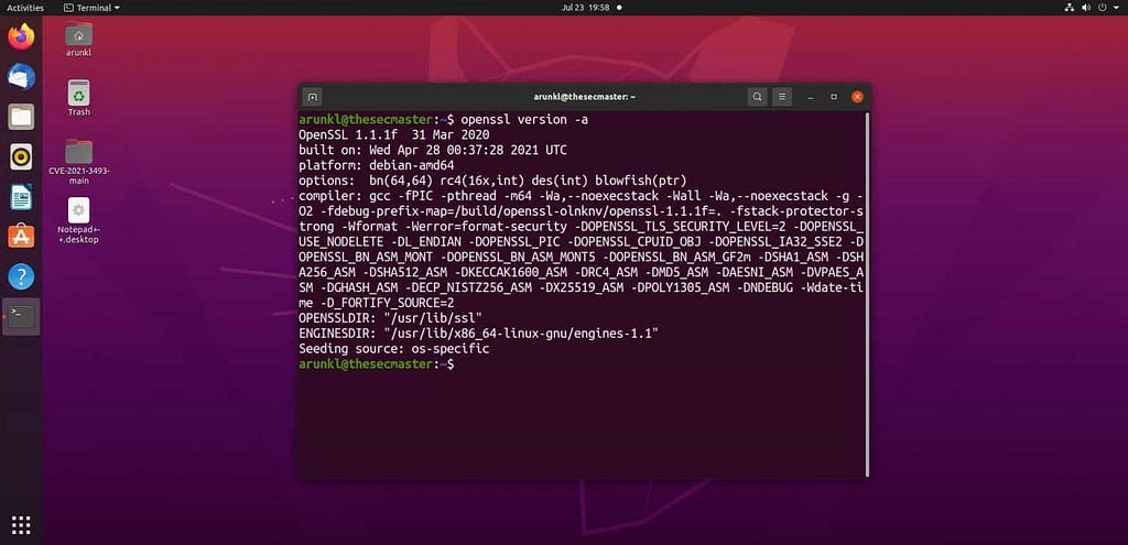 openssl version command output on linux server