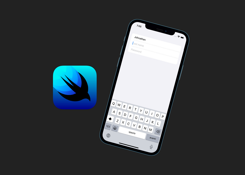 iPhone opening a form with a keyboard with the SwiftUI logo