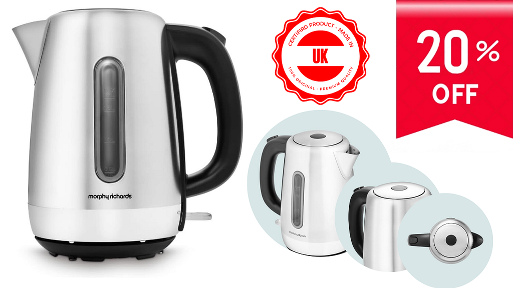 Morphy Richards Equip Jug Kettle, 1.7L, 3Kw Rapid boil, Removeable Limescale Filter, Easy View Water Gauge, Brushed Stainless Steel Case, 102786