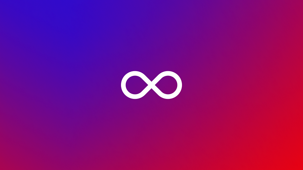 A gradient background from blue to red with an infinite icon in white in the middle