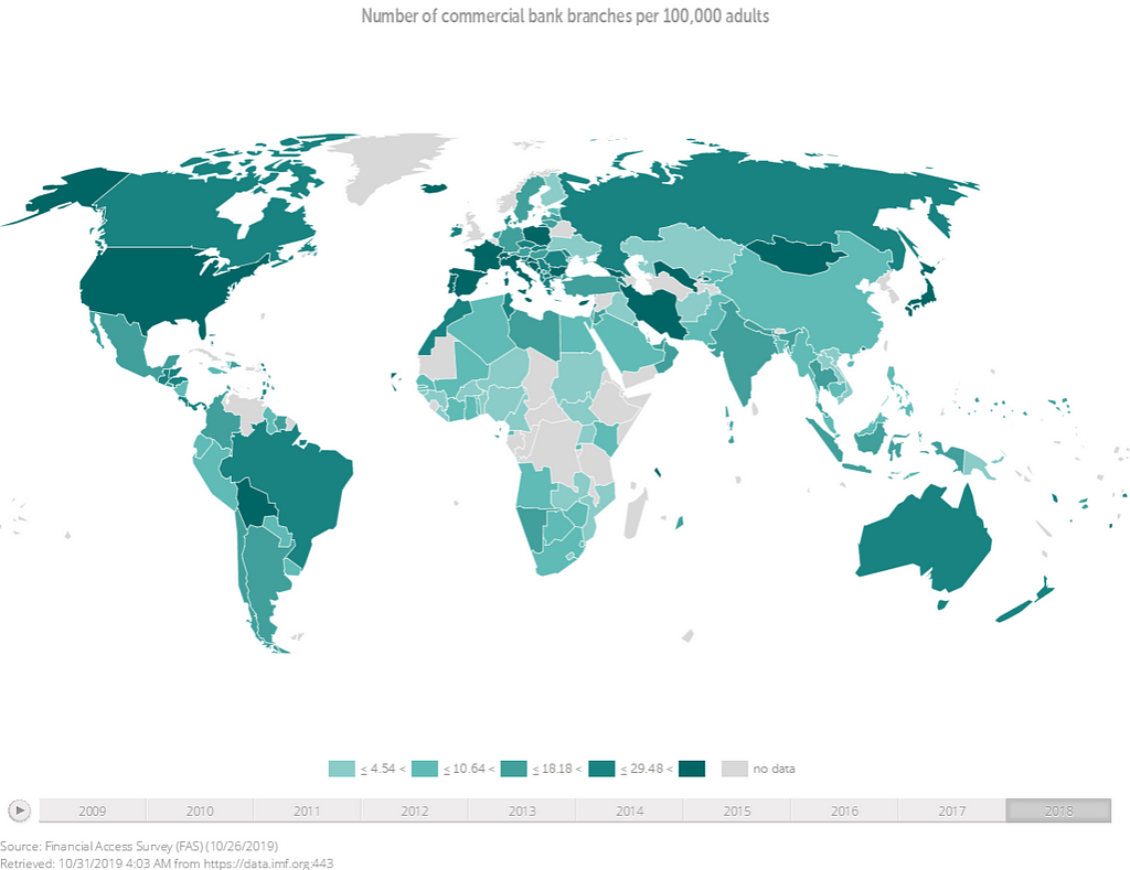 Number of commercial bank branches per 100,000 adults