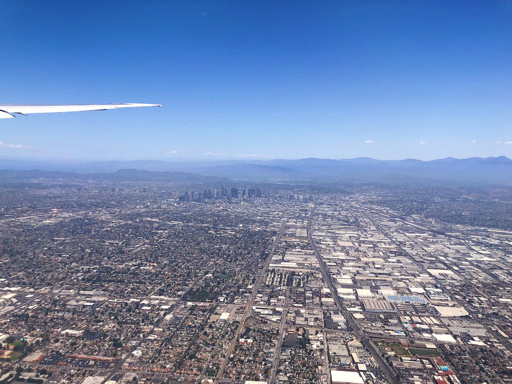 A scene with south California taken from the plane.