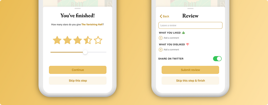 Updated Goodreads design — review flow