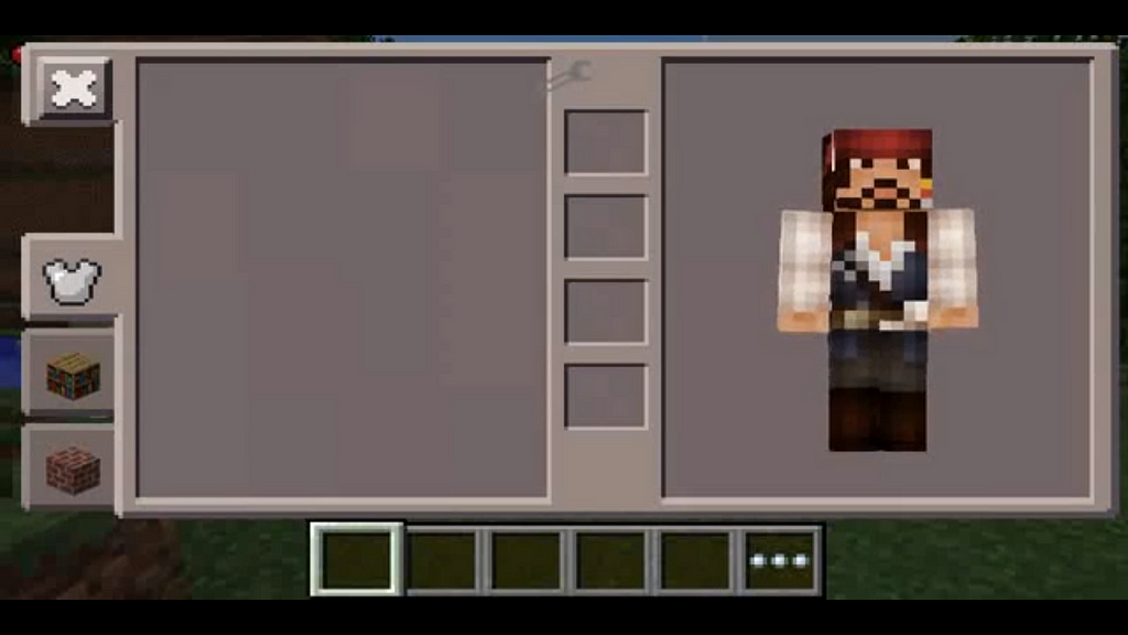 A screenshot from a Minecraft let’s play video, showcasing a Captain Jack Sparrow skin.