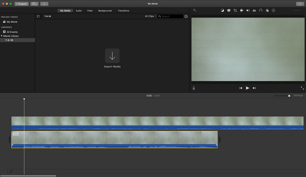 iMovie interface showing two layered movie clips