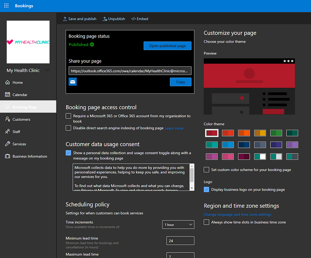 Microsoft Bookings page designer