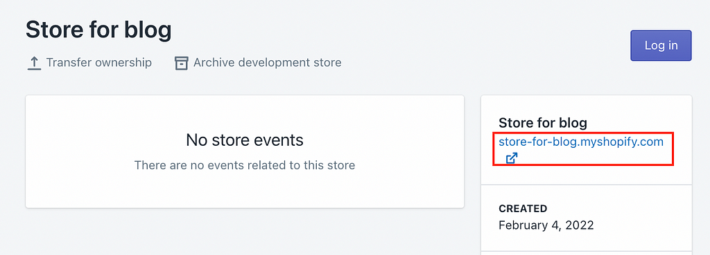 View of when clicked on your store in “Stores” in the Partner’s dashboard