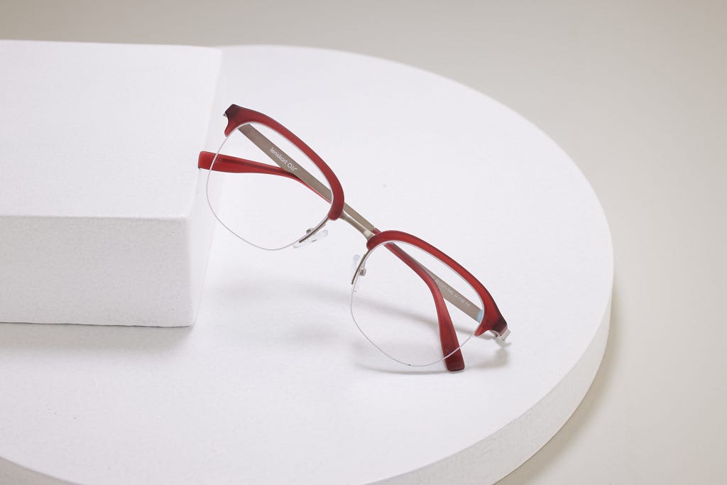 Gunmetal Maroon Half Rim Square Eyeglasses