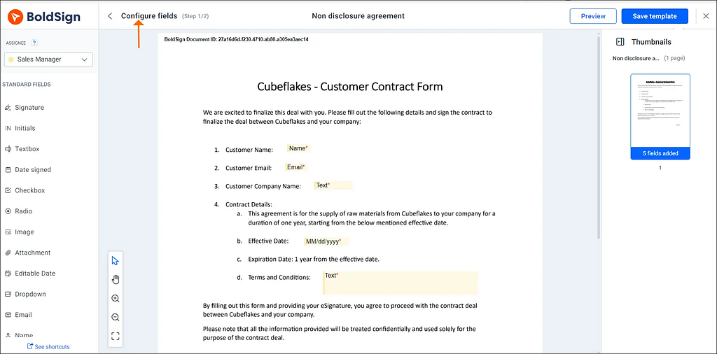 Form fields configuration