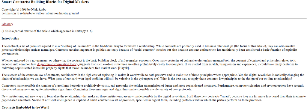 Smart Contracts: Building Blocks for Digital Markets  Copyright © 1996 by Nick Szabo