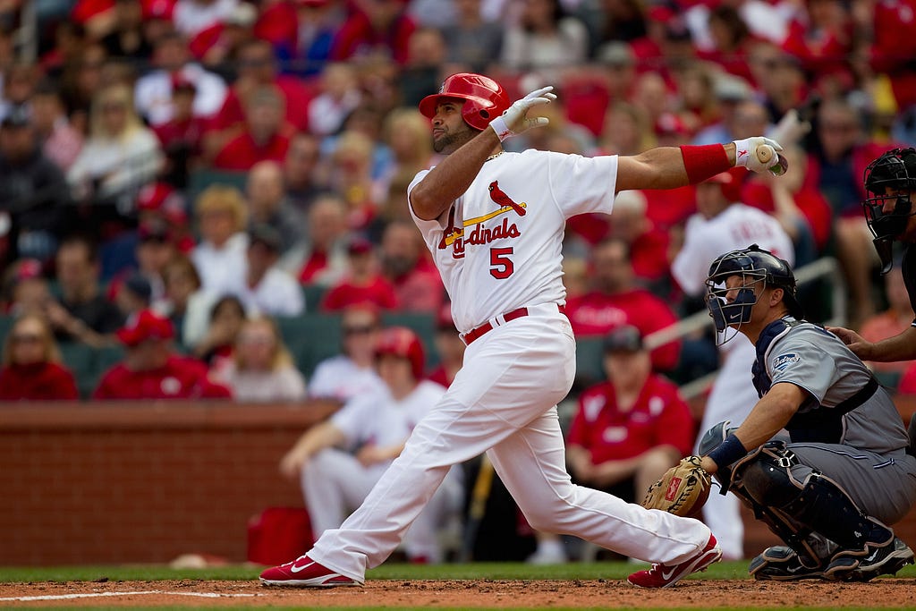 Albert Pujols in his prime, following through on his beautiful swing
