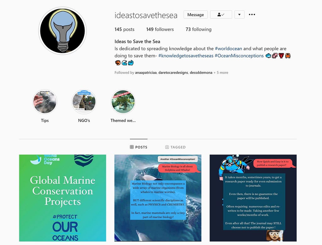 Ideas to Save the Sea Instagram account