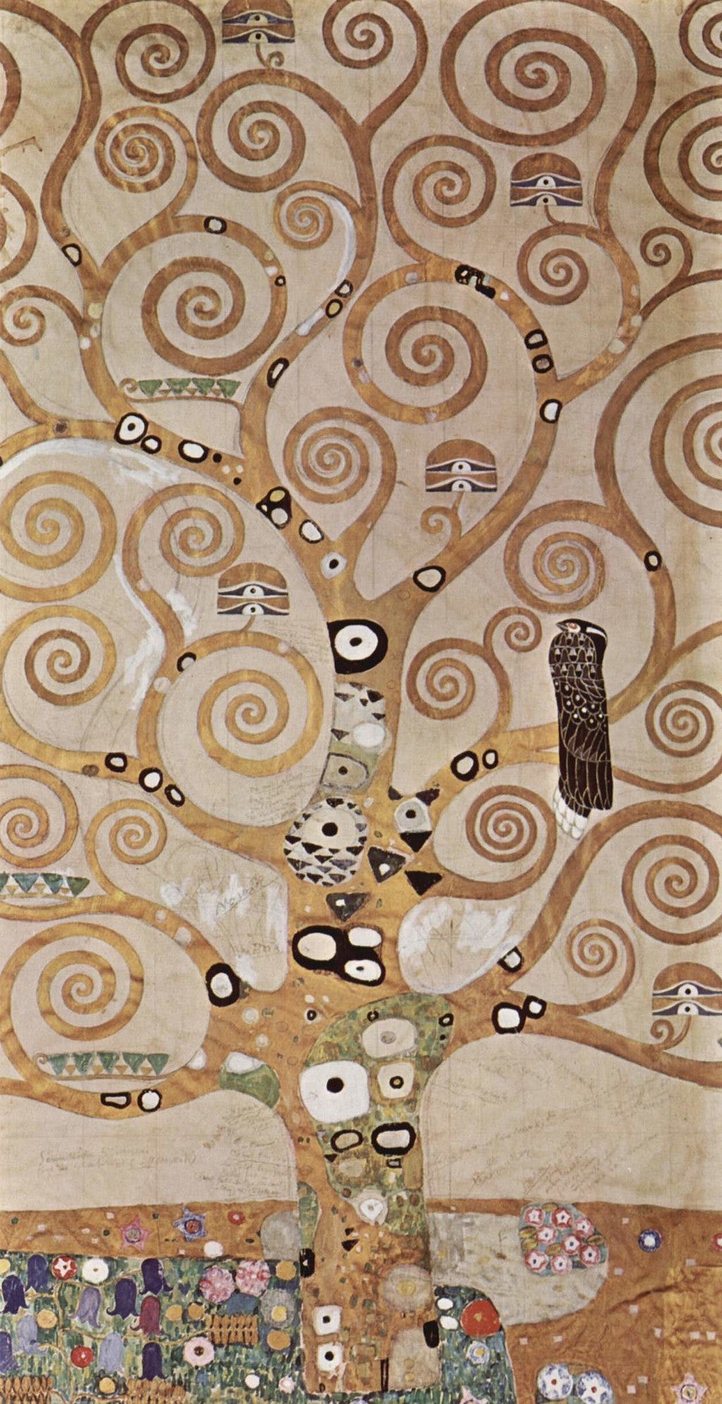 The tree of life — Gustav Klimt — Art Nouveau style in a symbolic painting genre. It symbolizes the connection between heaven and earth and the underworld. It’s the only landscape created by the artist during his golden period