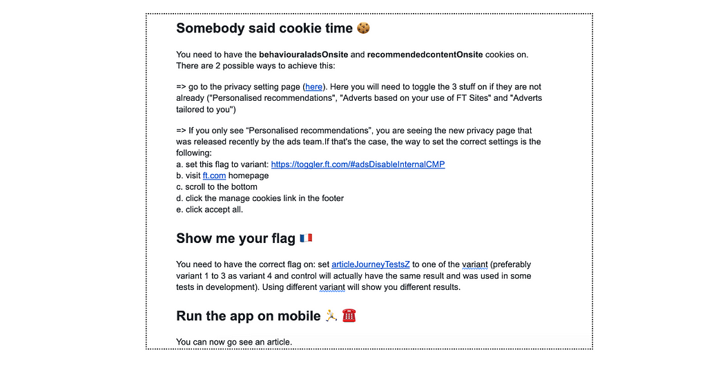 An image of a document with funny titles like ‘Somebody said cookie time’ and ‘show me your flag’ with a French flag emoji
