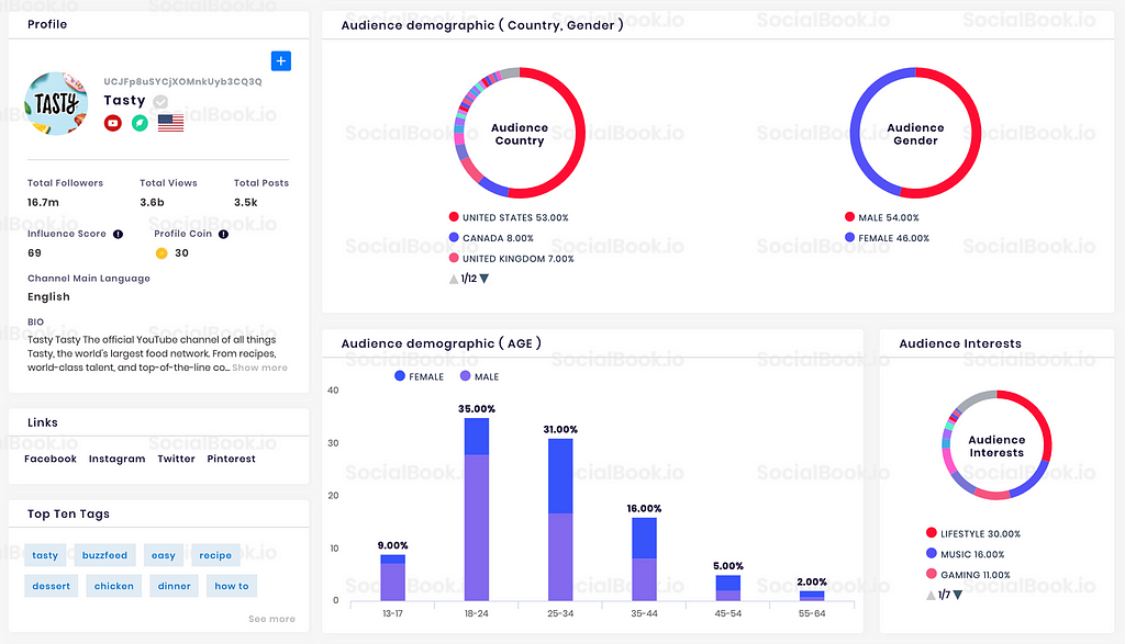 The audience demographics data of Tasty YouTube channel. (Data from: SocialBook)
