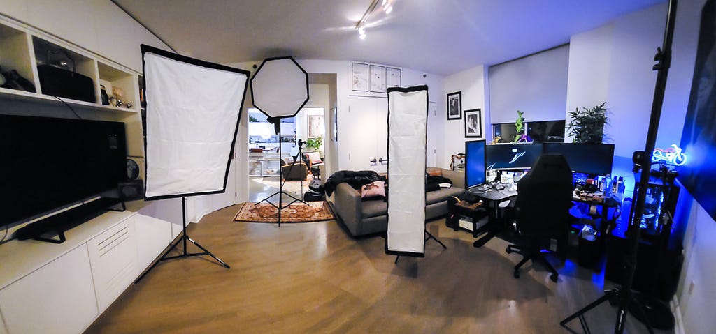 Model’s view of a home photo studio setup