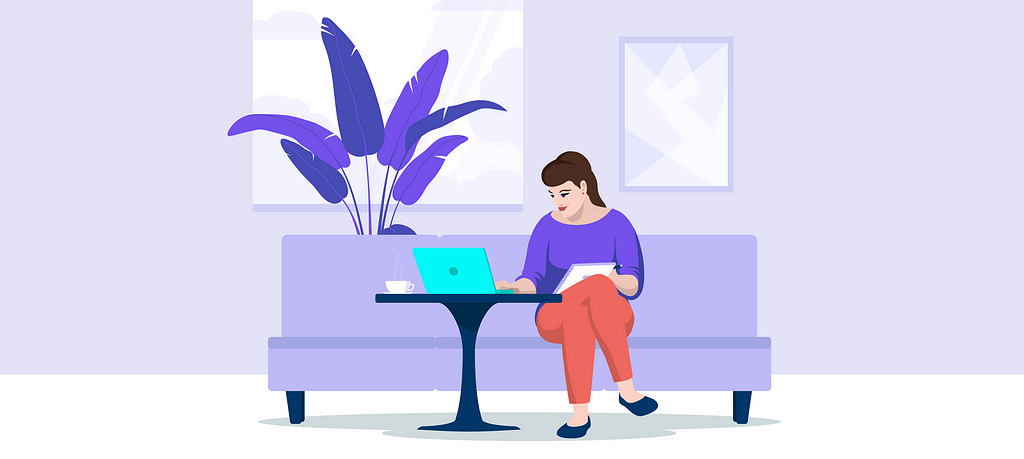 Illustration — woman in a sofa with her laptop