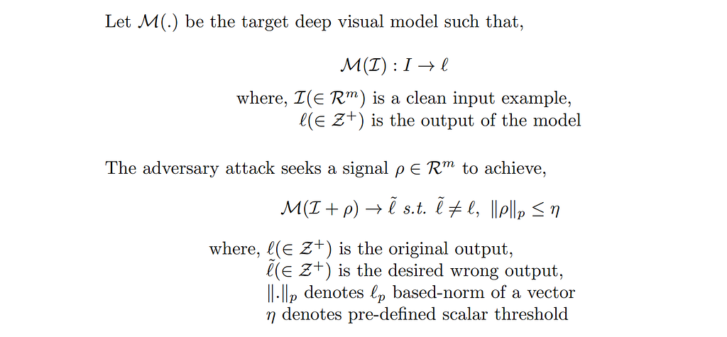 Formal problem statement describing advesarial attacks