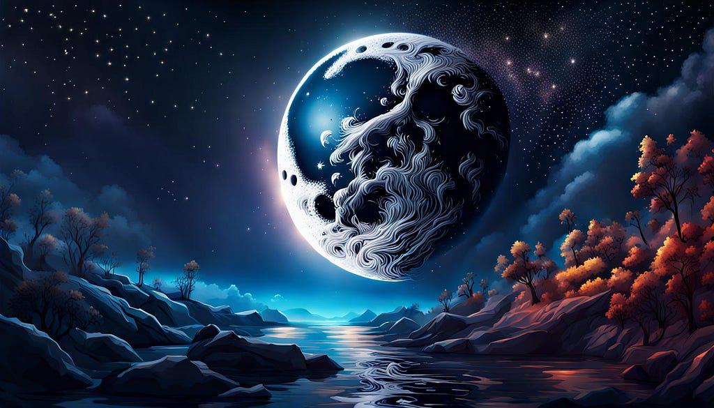 Fantasy planet in moonlight