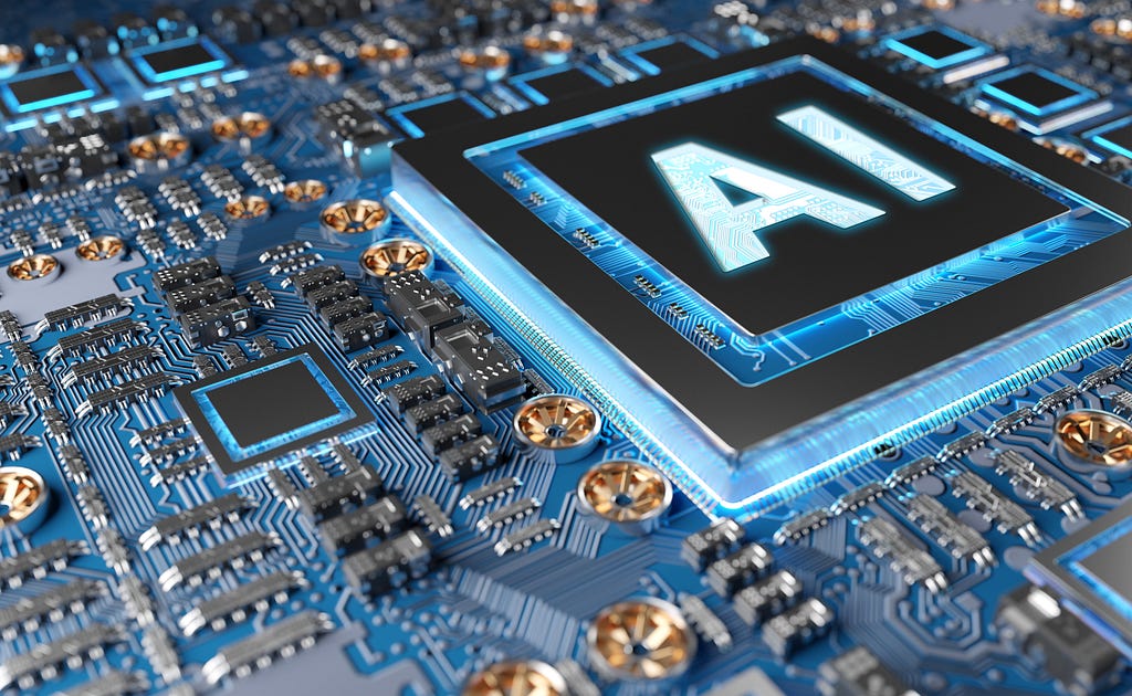 Close-up image of an internal Artificial Intelligence system with “AI” label