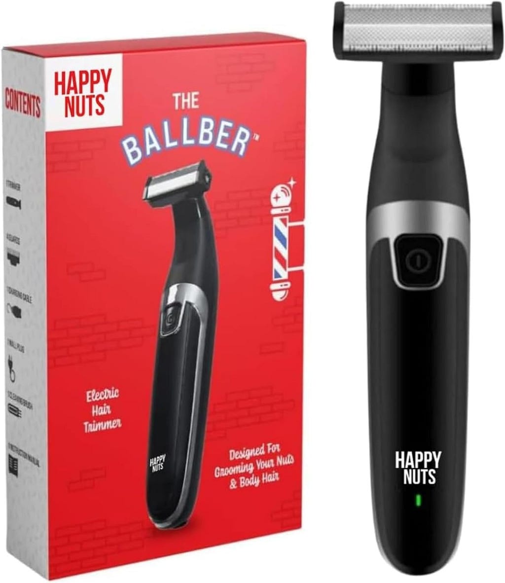 HAPPY NUTS The Ballber™ Electric Body Hair Trimmer for Men — Mens Body Groomer Kit for Privates — Waterproof Shaver for Hard to Reach Areas