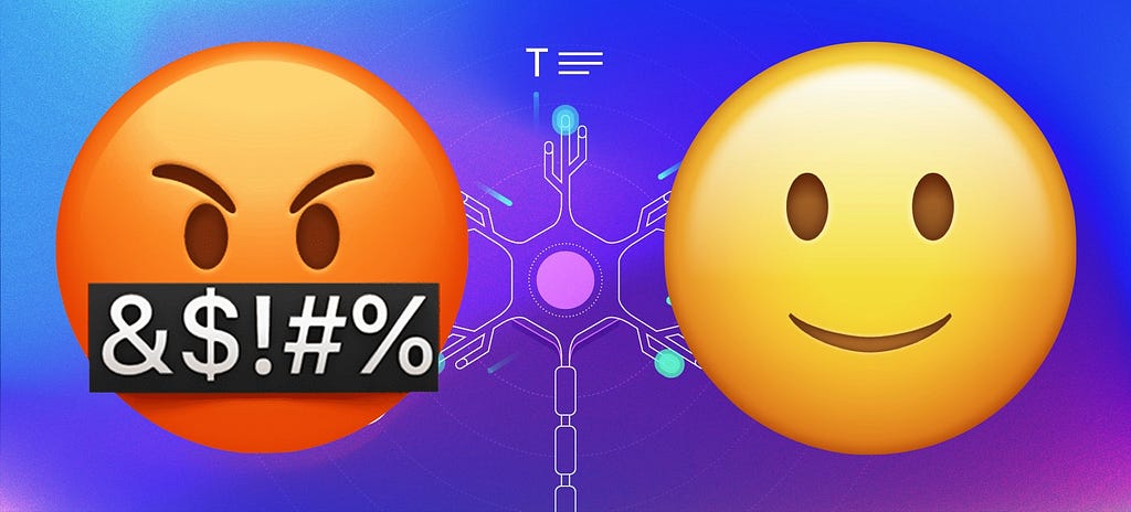 Neuron illustration with two emojis. One angry the other smiley.