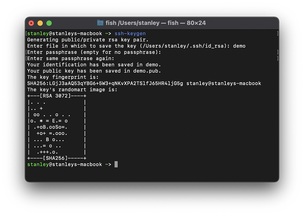 A screenshot of ssh key generation on MAC