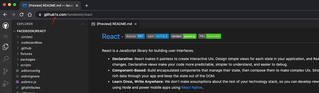 github1s react | Tomoe