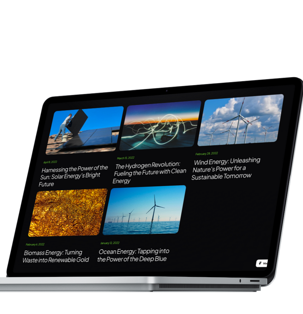 Macbook with a renewable energy blog