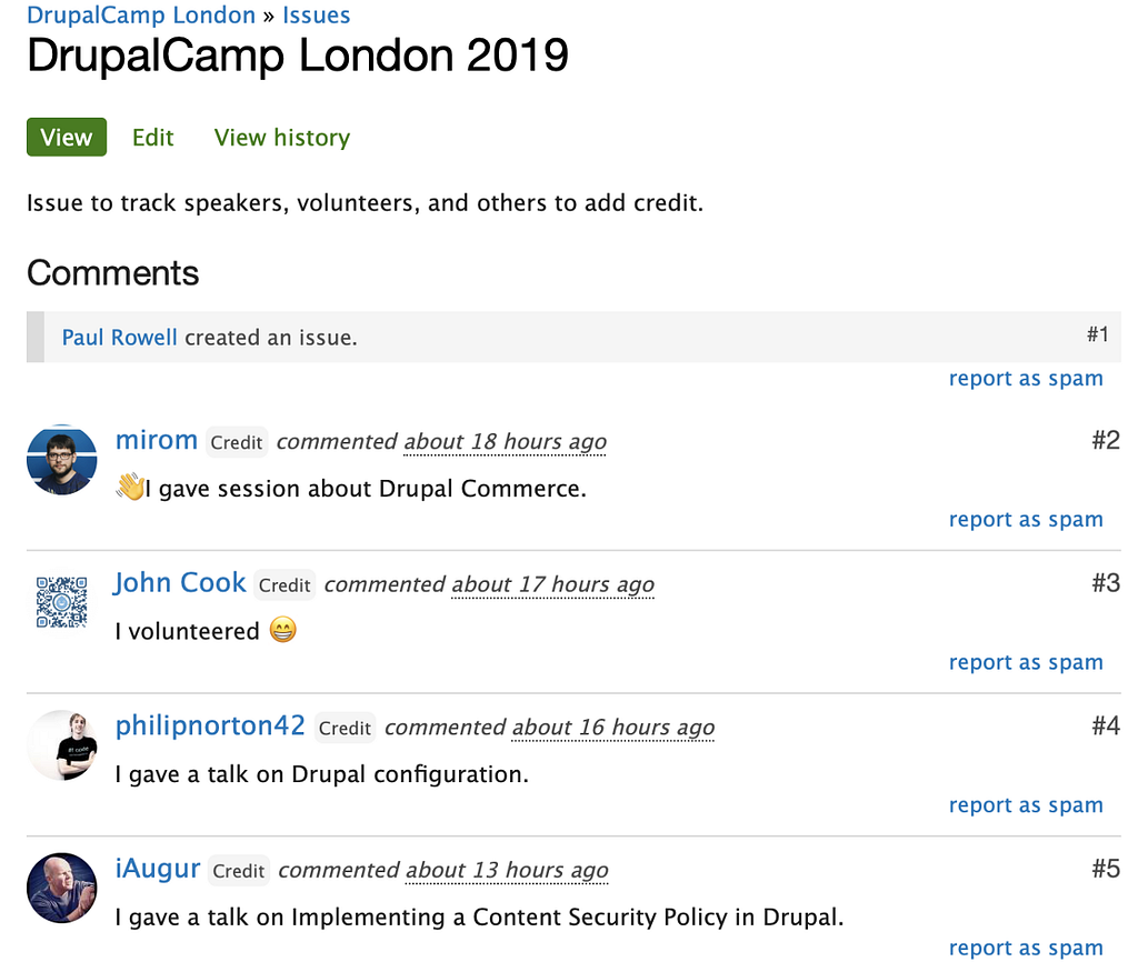 DrupalCamp London issue on Drupal.org inviting participants (non code) contributors to record their efforts